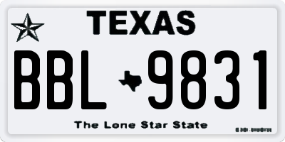 TX license plate BBL9831