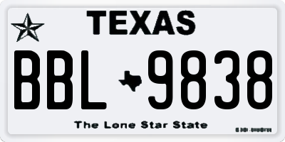 TX license plate BBL9838