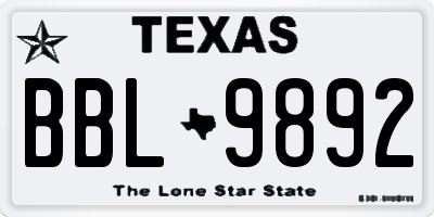 TX license plate BBL9892