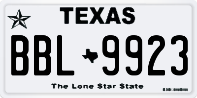 TX license plate BBL9923
