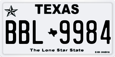 TX license plate BBL9984