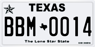 TX license plate BBM0014