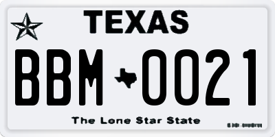 TX license plate BBM0021