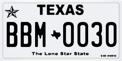 TX license plate BBM0030