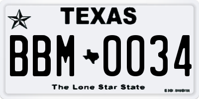TX license plate BBM0034