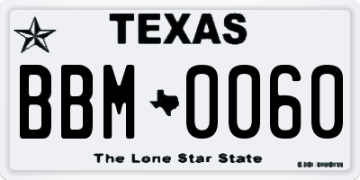TX license plate BBM0060