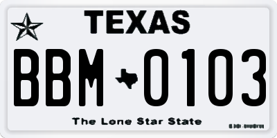 TX license plate BBM0103