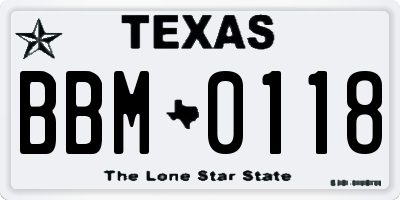 TX license plate BBM0118