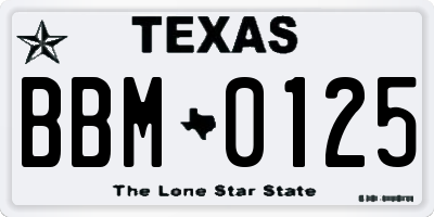 TX license plate BBM0125