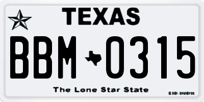 TX license plate BBM0315