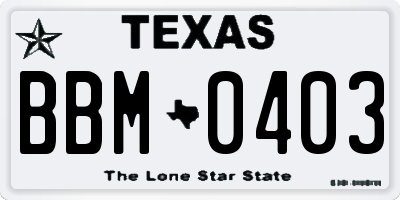 TX license plate BBM0403