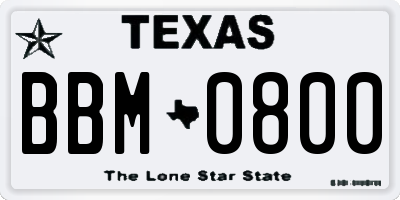 TX license plate BBM0800