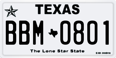 TX license plate BBM0801