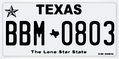 TX license plate BBM0803