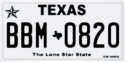 TX license plate BBM0820