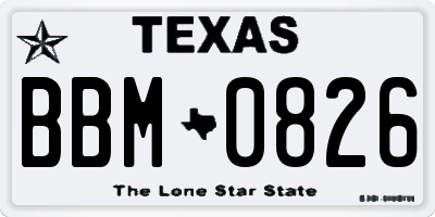 TX license plate BBM0826