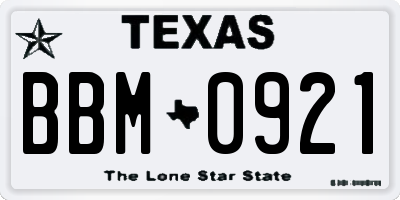 TX license plate BBM0921