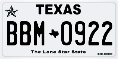 TX license plate BBM0922
