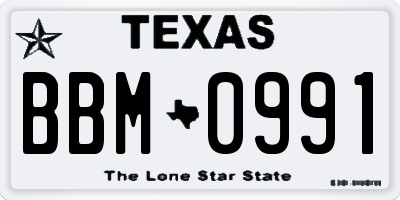 TX license plate BBM0991