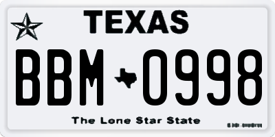 TX license plate BBM0998