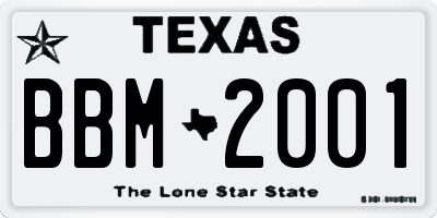 TX license plate BBM2001