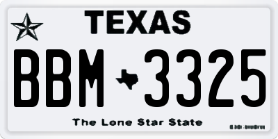 TX license plate BBM3325