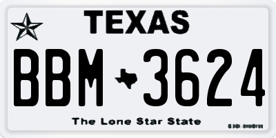TX license plate BBM3624