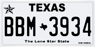 TX license plate BBM3934