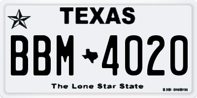 TX license plate BBM4020