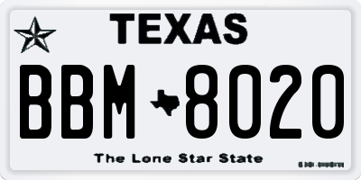 TX license plate BBM8020
