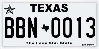 TX license plate BBN0013