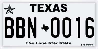 TX license plate BBN0016