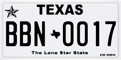 TX license plate BBN0017