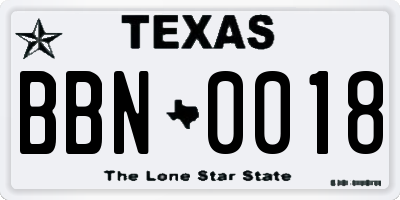 TX license plate BBN0018