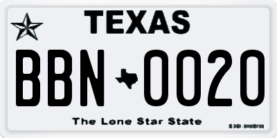 TX license plate BBN0020