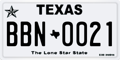 TX license plate BBN0021