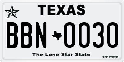 TX license plate BBN0030