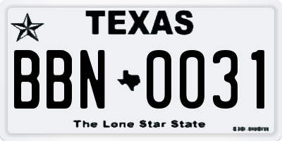 TX license plate BBN0031