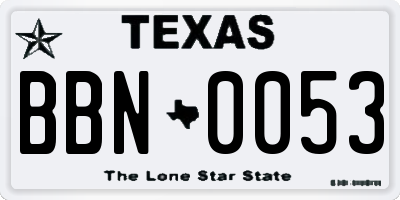 TX license plate BBN0053