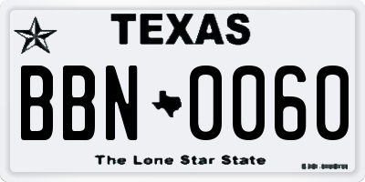 TX license plate BBN0060