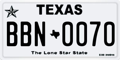 TX license plate BBN0070