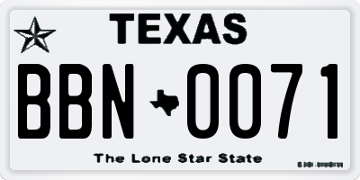 TX license plate BBN0071