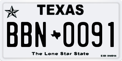 TX license plate BBN0091