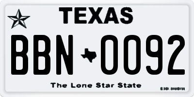 TX license plate BBN0092