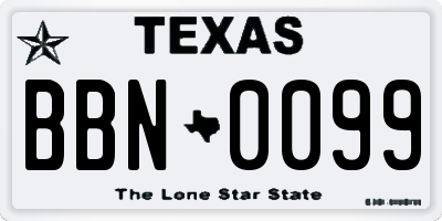 TX license plate BBN0099