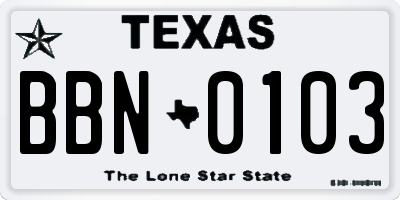 TX license plate BBN0103