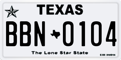 TX license plate BBN0104