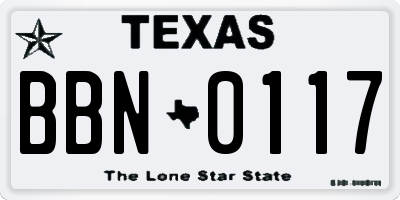 TX license plate BBN0117