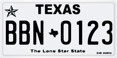 TX license plate BBN0123