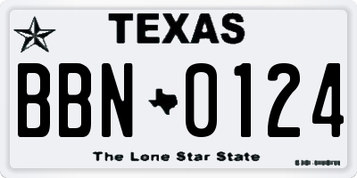 TX license plate BBN0124